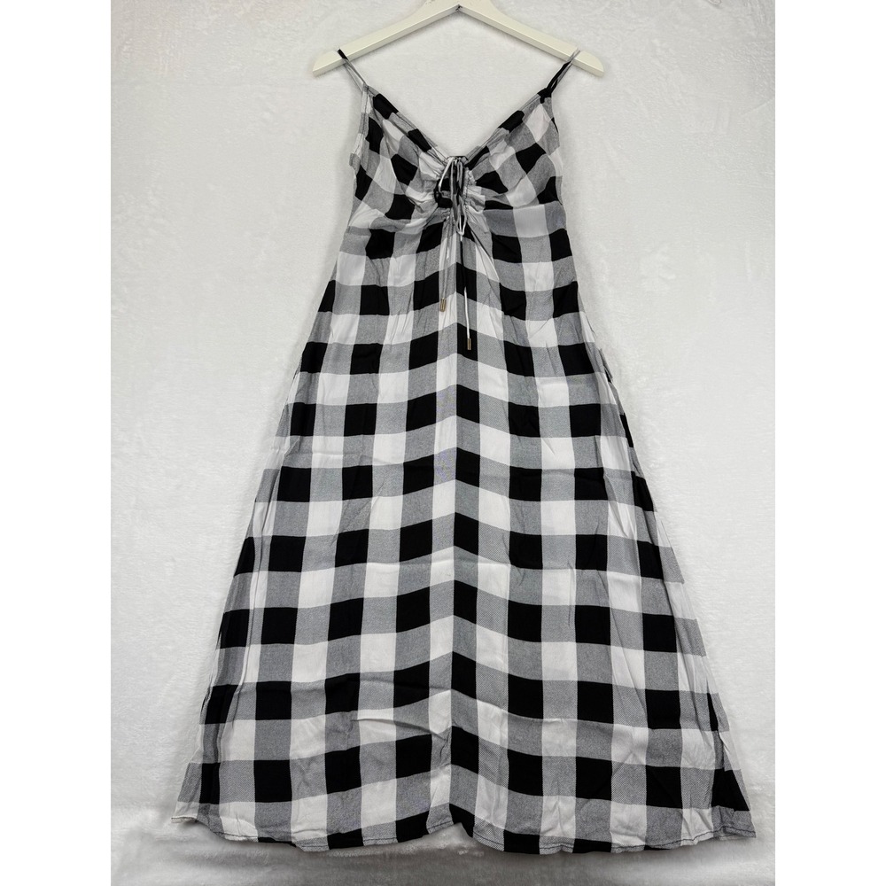 AFRM Black White Buffalo Plaid Gingham Check Midi Dress Adjustable Straps Medium